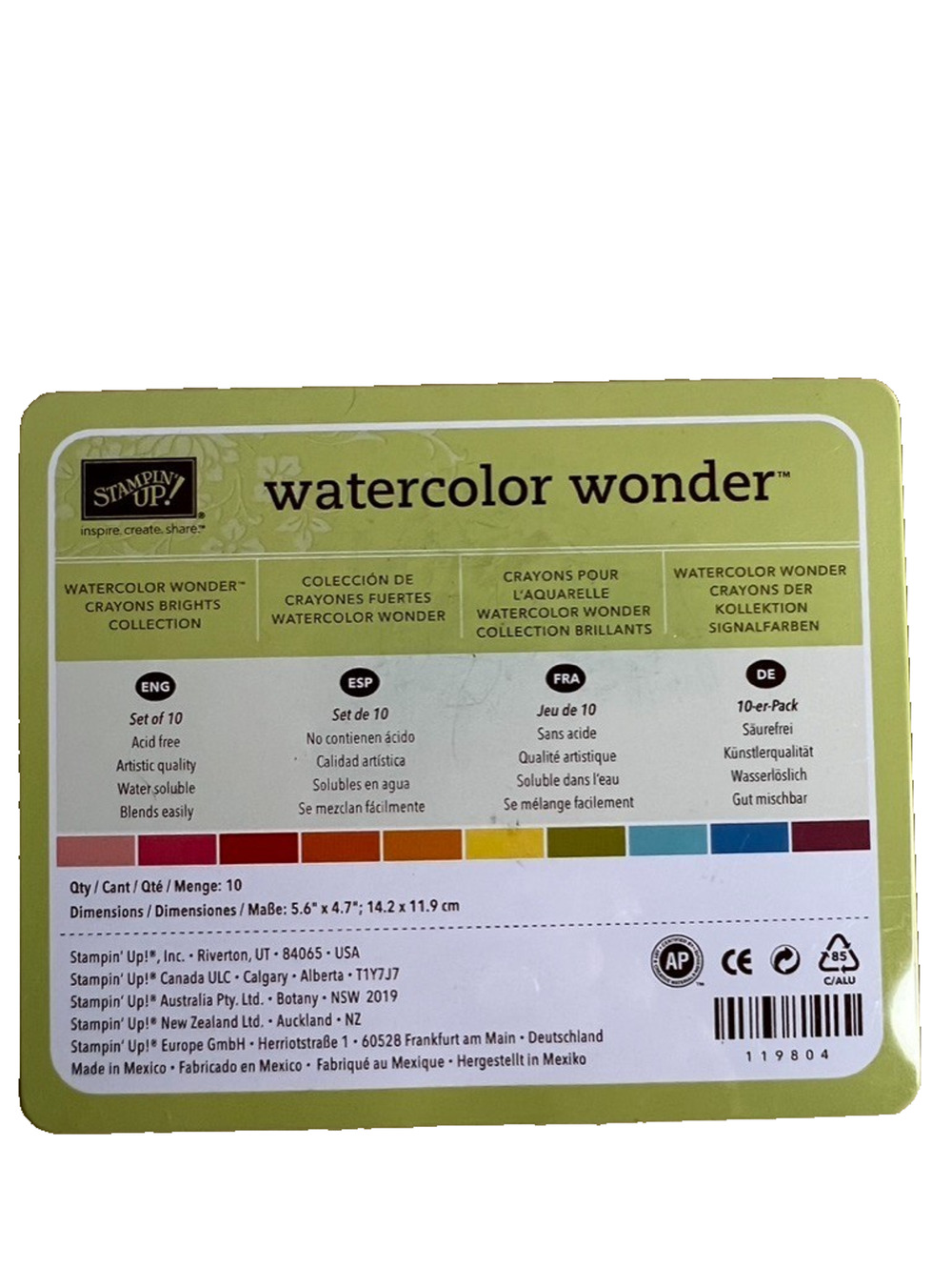 Lot 2 Stampin' Up! Watercolor Wonder Crayons Subtles & Brights 10 Each 20 Total
